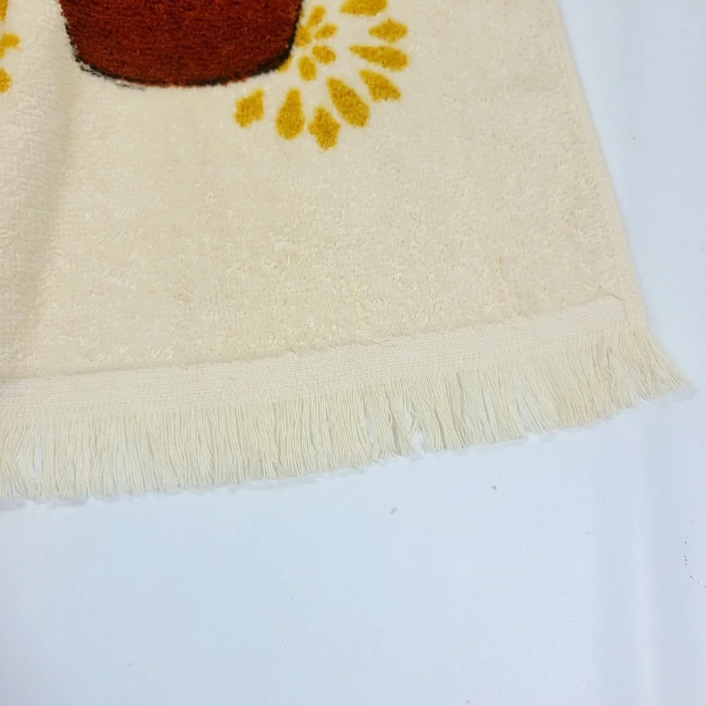 Vintage 70s Crochet Cannon Dish Towel  Fringe Southwestern Pots New Unused